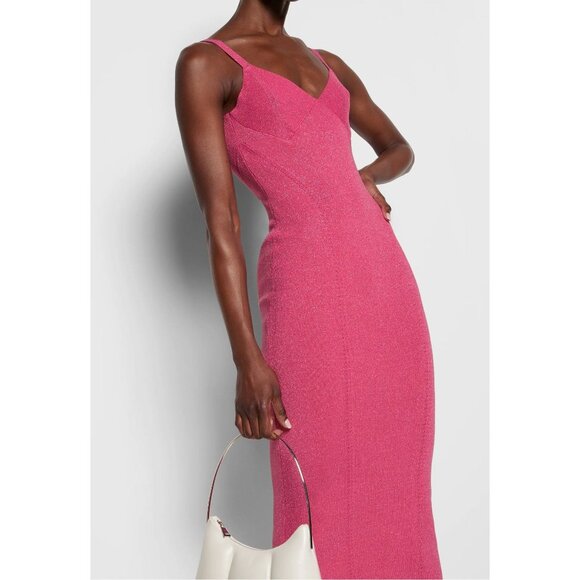 Staud Quartz Midi Slip Dress Party Cocktail Bodycon Metallic Peony Pink Large - Picture 4 of 16